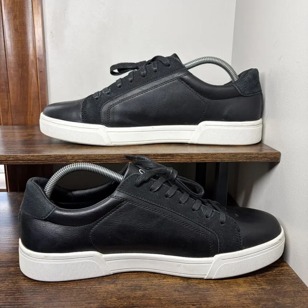Size 11 Mens - Tommy Hilfiger Black Leather Low Top Sneakers Shoes Italy